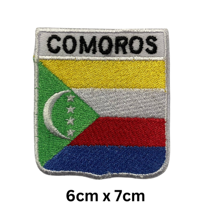 Shield Flag with Name Patch – Embroidered Iron On / Sew On Shield Shaped National Flag Badge with Country Name | All Countries | Badge for Jacket, Biker Vest, Backpack, Uniform (A-J)
