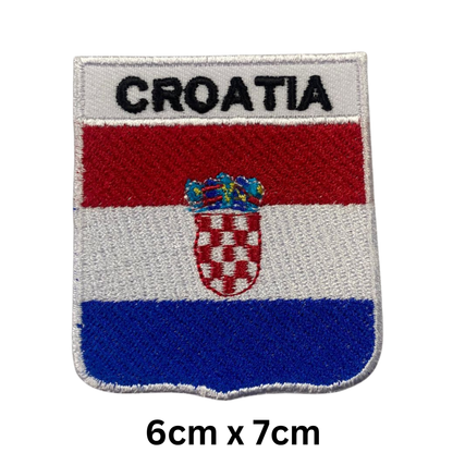 Shield Flag with Name Patch – Embroidered Iron On / Sew On Shield Shaped National Flag Badge with Country Name | All Countries | Badge for Jacket, Biker Vest, Backpack, Uniform (A-J)