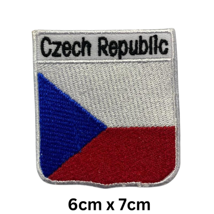 Shield Flag with Name Patch – Embroidered Iron On / Sew On Shield Shaped National Flag Badge with Country Name | All Countries | Badge for Jacket, Biker Vest, Backpack, Uniform (A-J)