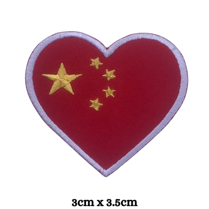 China Flag Embroidered Patch Set, Iron-On or Sew-On Applique Badges, Rectangle Shield Round Heart Shapes, for Jackets, Backpacks, Hats, Uniforms and Various Sizes