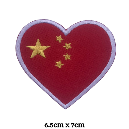 Country Heart Flag Patch – Embroidered Iron On / Sew On Heart Shaped National Flag Badge | All Countries Available | Jackets, Bags, Hats – Gift for Heritage, Travel & Flag Lovers (A-J)
