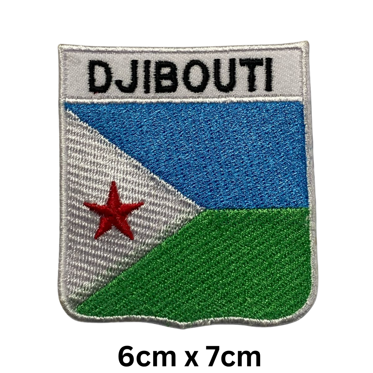 Shield Flag with Name Patch – Embroidered Iron On / Sew On Shield Shaped National Flag Badge with Country Name | All Countries | Badge for Jacket, Biker Vest, Backpack, Uniform (A-J)