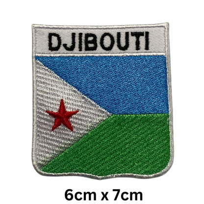 Shield Flag with Name Patch – Embroidered Iron On / Sew On Shield Shaped National Flag Badge with Country Name | All Countries | Badge for Jacket, Biker Vest, Backpack, Uniform (A-J)