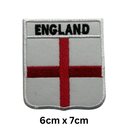 Shield Flag with Name Patch – Embroidered Iron On / Sew On Shield Shaped National Flag Badge with Country Name | All Countries | Badge for Jacket, Biker Vest, Backpack, Uniform (A-J)