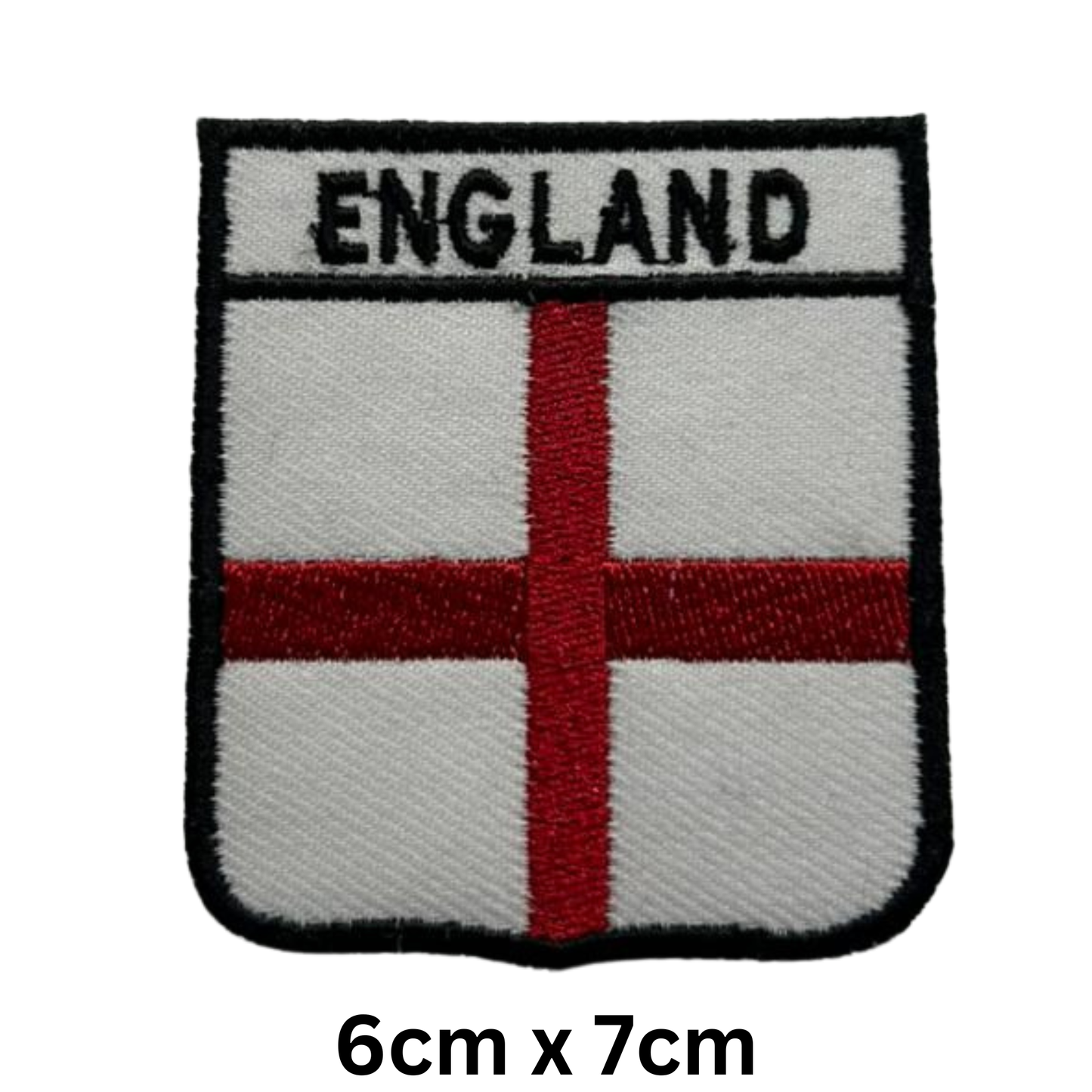 Shield Flag with Name Patch – Embroidered Iron On / Sew On Shield Shaped National Flag Badge with Country Name | All Countries | Badge for Jacket, Biker Vest, Backpack, Uniform (A-J)