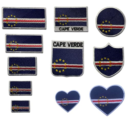 Cape Verde Flag Embroidered Patches, Iron-On/Sew-On Applique, Shield, Round, Heart and Rectangle Flag Badges for Jackets, Bags, Uniforms, Various Sizes