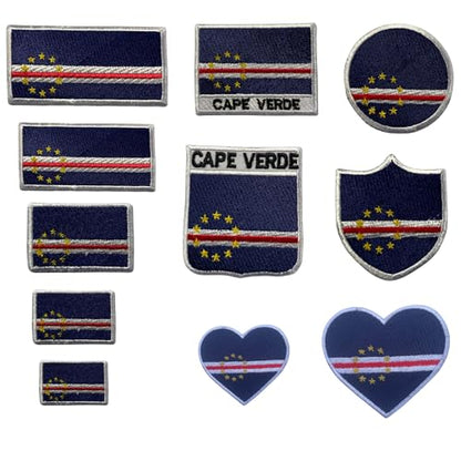Cape Verde Flag Embroidered Patches, Iron-On/Sew-On Applique, Shield, Round, Heart and Rectangle Flag Badges for Jackets, Bags, Uniforms, Various Sizes