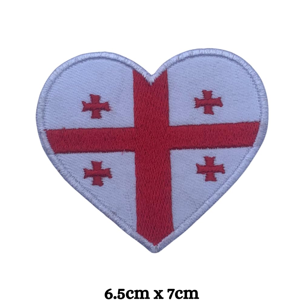 Georgia Flag Embroidered Patch Set, Iron-On or Sew-On Applique Badges, Rectangle Shield Round Heart Shapes, for Jackets, Backpacks, Hats, Uniforms and Various Sizes