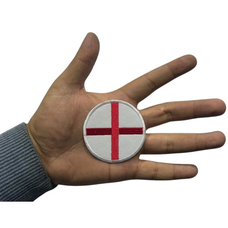 England Flag Embroidered Patches, Iron-On/Sew-On Applique, Shield, Round, Heart and Rectangle UK Flag Badges for Jackets, Bags, Uniforms, Various Sizes