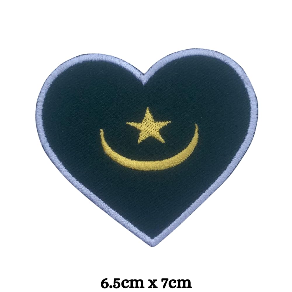 Mauritania Flag Embroidered Patch Set, Iron-On or Sew-On Applique Badges, Rectangle Shield Round Heart Shapes, for Jackets, Backpacks, Hats, Uniforms and Various Sizes