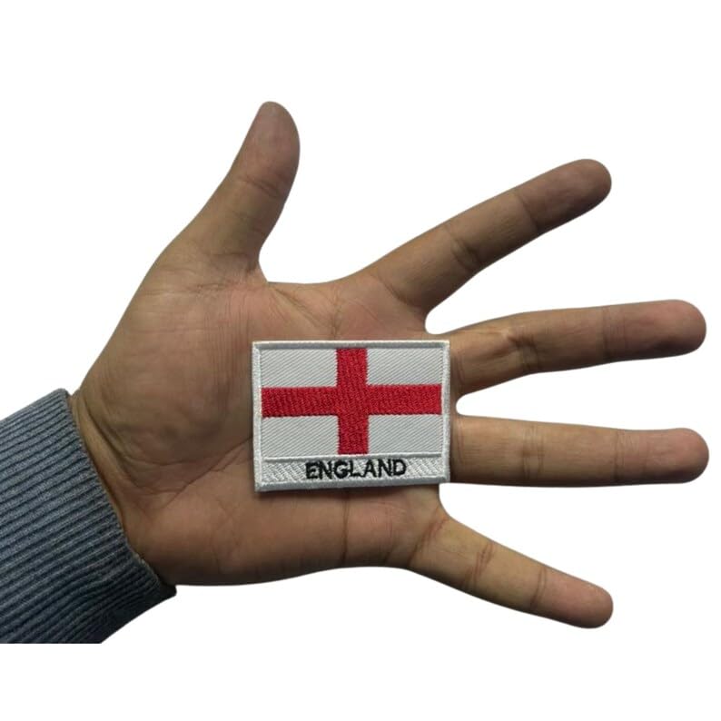 England Flag Embroidered Patches, Iron-On/Sew-On Applique, Shield, Round, Heart and Rectangle UK Flag Badges for Jackets, Bags, Uniforms, Various Sizes