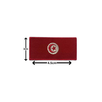 Tunisia Flag Embroidered Patches, Iron-On/Sew-On Applique, Shield, Round, Heart and Rectangle Flag Badges for Jackets, Bags, Uniforms, Various Sizes