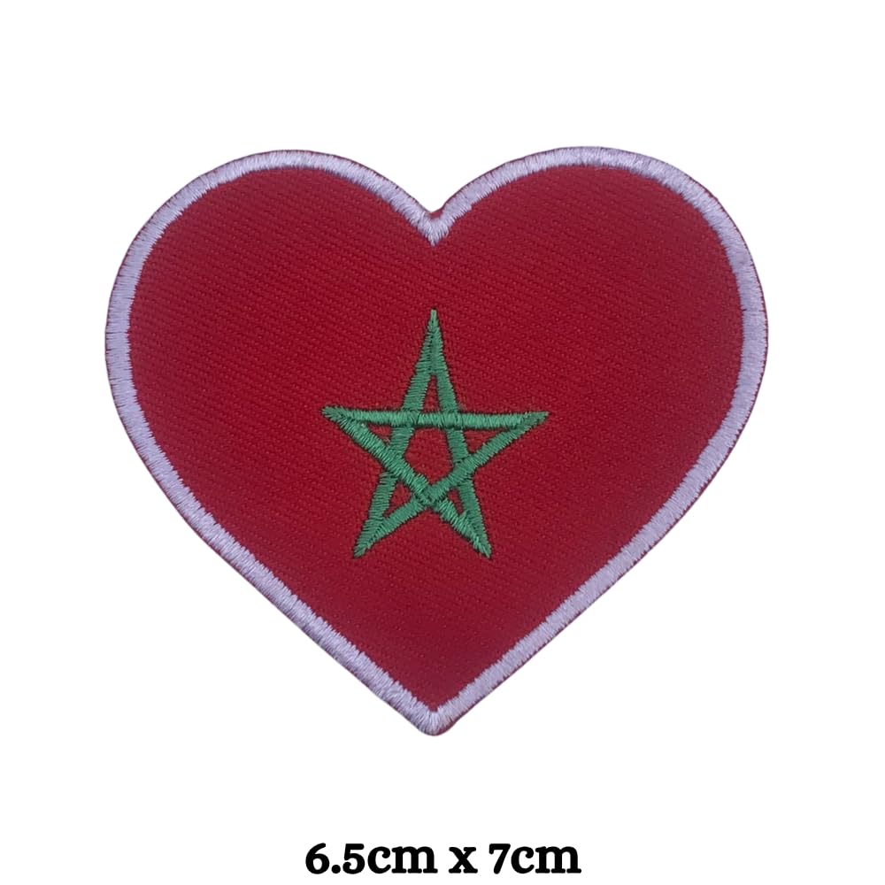 Morocco Flag Embroidered Patches, Iron-On/Sew-On Applique, Shield, Round, Heart and Rectangle Flag Badges for Jackets, Bags, Uniforms, Various Sizes