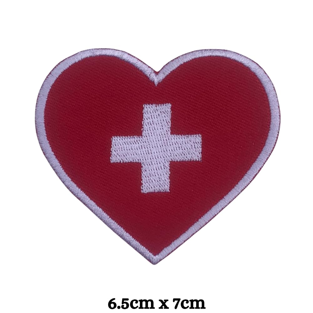 BeBuz Switzerland Flag Embroidered Patches, Iron-On/Sew-On Applique, Shield, Round, Heart and Rectangle Flag Badges for Jackets, Bags, Uniforms, Various Sizes