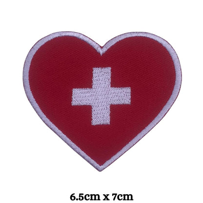 BeBuz Switzerland Flag Embroidered Patches, Iron-On/Sew-On Applique, Shield, Round, Heart and Rectangle Flag Badges for Jackets, Bags, Uniforms, Various Sizes