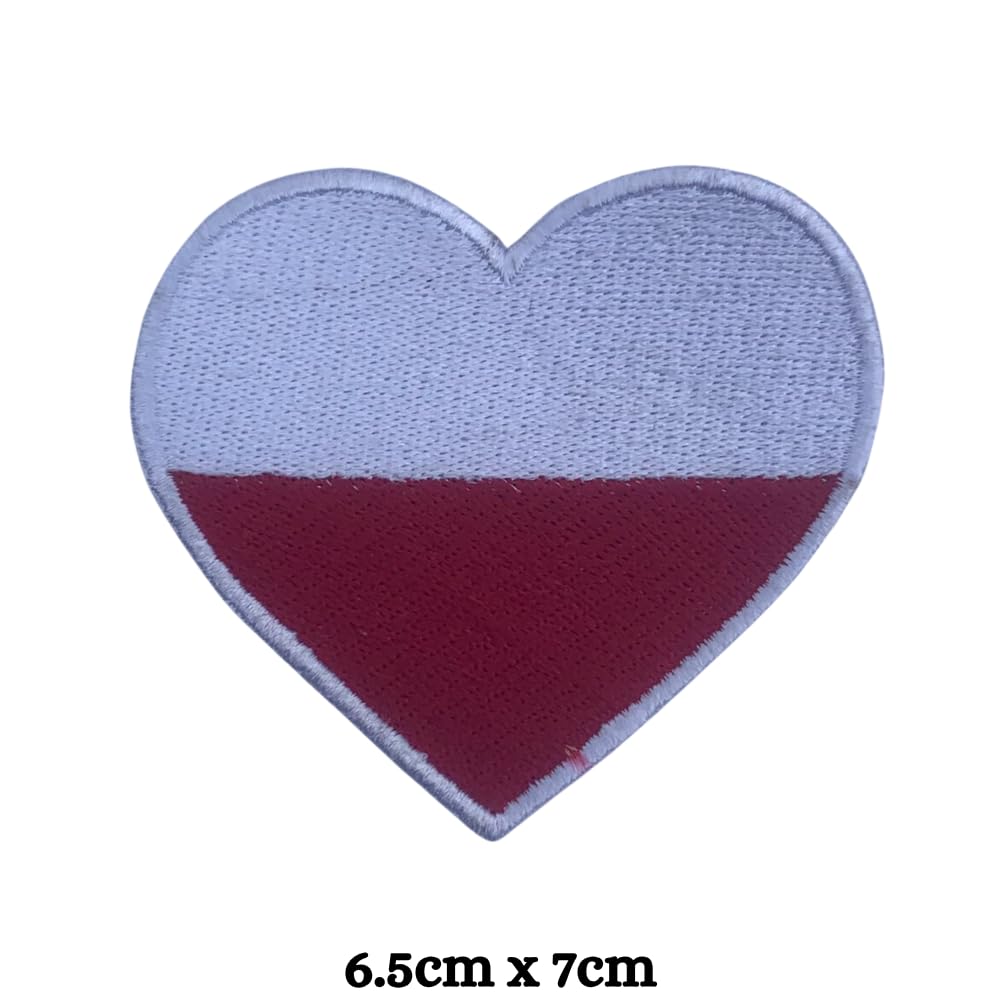 BeBuz Poland Flag Embroidered Patches, Iron-On/Sew-On Applique, Shield, Round, Heart and Rectangle Flag Badges for Jackets, Bags, Uniforms, Various Sizes
