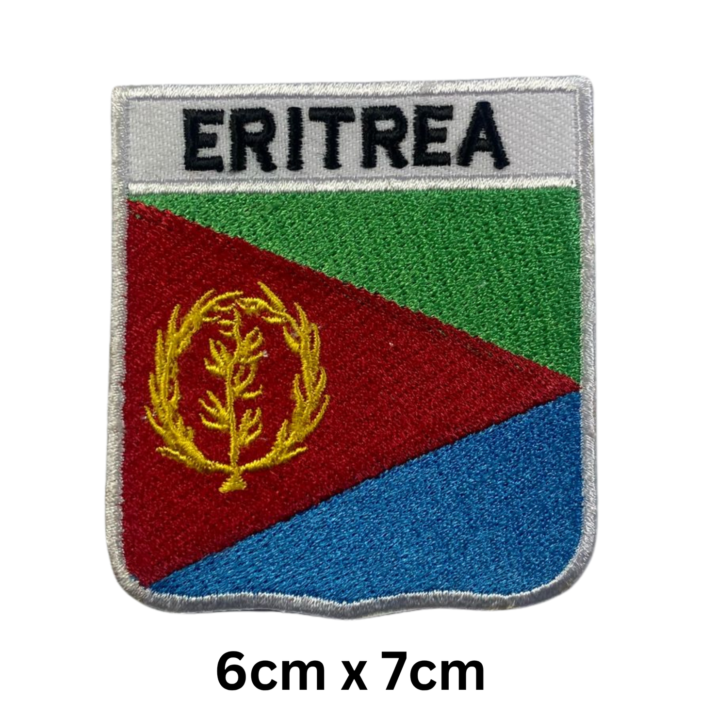Shield Flag with Name Patch – Embroidered Iron On / Sew On Shield Shaped National Flag Badge with Country Name | All Countries | Badge for Jacket, Biker Vest, Backpack, Uniform (A-J)