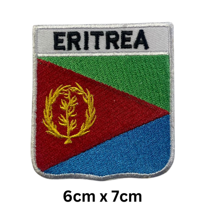 Shield Flag with Name Patch – Embroidered Iron On / Sew On Shield Shaped National Flag Badge with Country Name | All Countries | Badge for Jacket, Biker Vest, Backpack, Uniform (A-J)