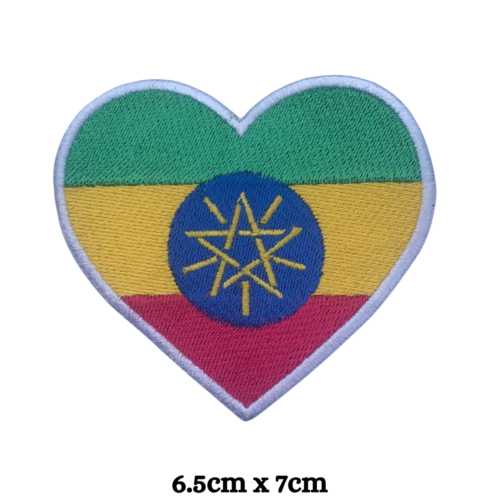 Country Heart Flag Patch – Embroidered Iron On / Sew On Heart Shaped National Flag Badge | All Countries Available | Jackets, Bags, Hats – Gift for Heritage, Travel & Flag Lovers (A-J)