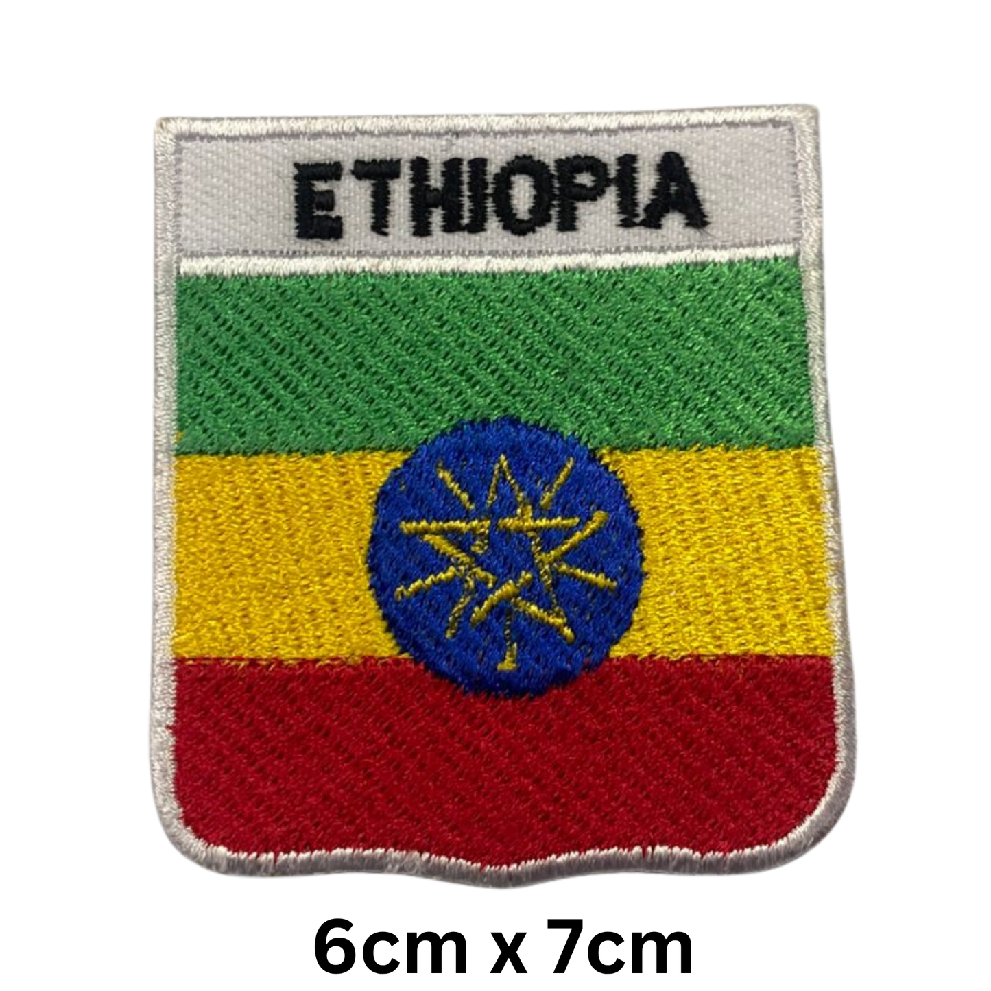 Shield Flag with Name Patch – Embroidered Iron On / Sew On Shield Shaped National Flag Badge with Country Name | All Countries | Badge for Jacket, Biker Vest, Backpack, Uniform (A-J)