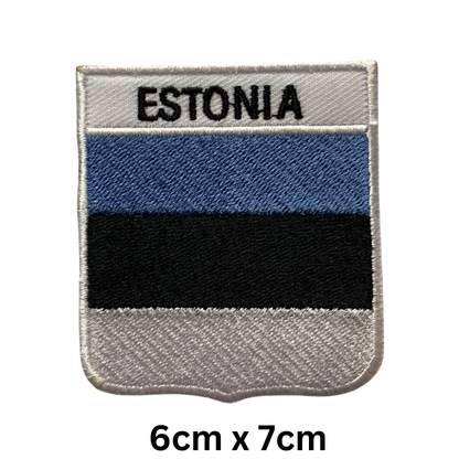 Shield Flag with Name Patch – Embroidered Iron On / Sew On Shield Shaped National Flag Badge with Country Name | All Countries | Badge for Jacket, Biker Vest, Backpack, Uniform (A-J)