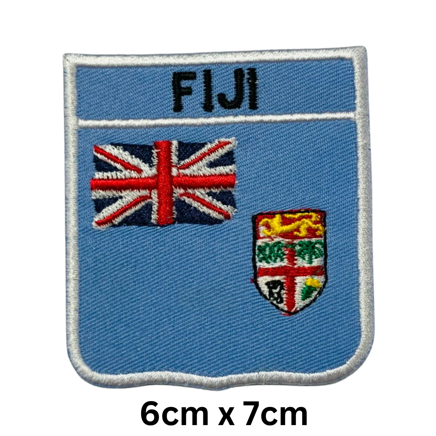Shield Flag with Name Patch – Embroidered Iron On / Sew On Shield Shaped National Flag Badge with Country Name | All Countries | Badge for Jacket, Biker Vest, Backpack, Uniform (A-J)