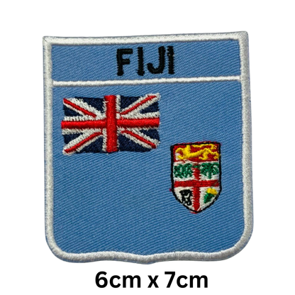 Shield Flag with Name Patch – Embroidered Iron On / Sew On Shield Shaped National Flag Badge with Country Name | All Countries | Badge for Jacket, Biker Vest, Backpack, Uniform (A-J)