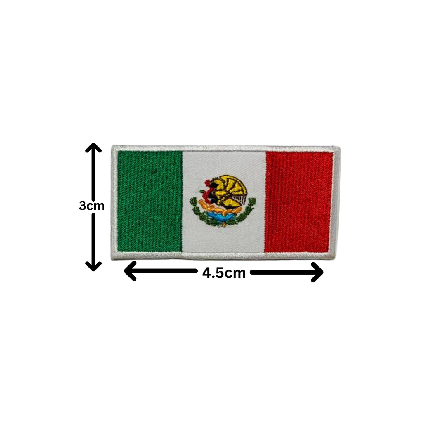 Mexico Flag Embroidered Patches, Iron-On/Sew-On Applique, Shield, Round, Heart and Rectangle Flag Badges for Jackets, Bags, Uniforms, Various Sizes
