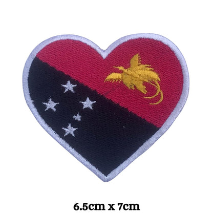 Papua New Guine Flag Embroidered Patch Set, Iron-On or Sew-On Applique Badges, Rectangle Shield Round Heart Shapes, for Jackets, Backpacks, Hats, Uniforms and Various Sizes