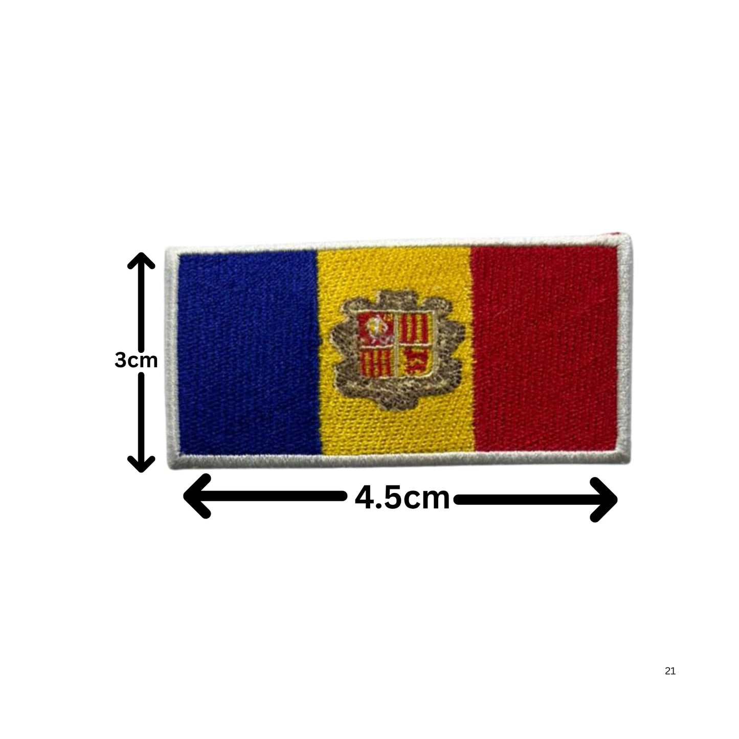 Andorra Flag Embroidered Patches, Iron-On/Sew-On Applique, Shield, Round, Heart and Rectangle Flag Badges for Jackets, Bags, Uniforms, Various Sizes