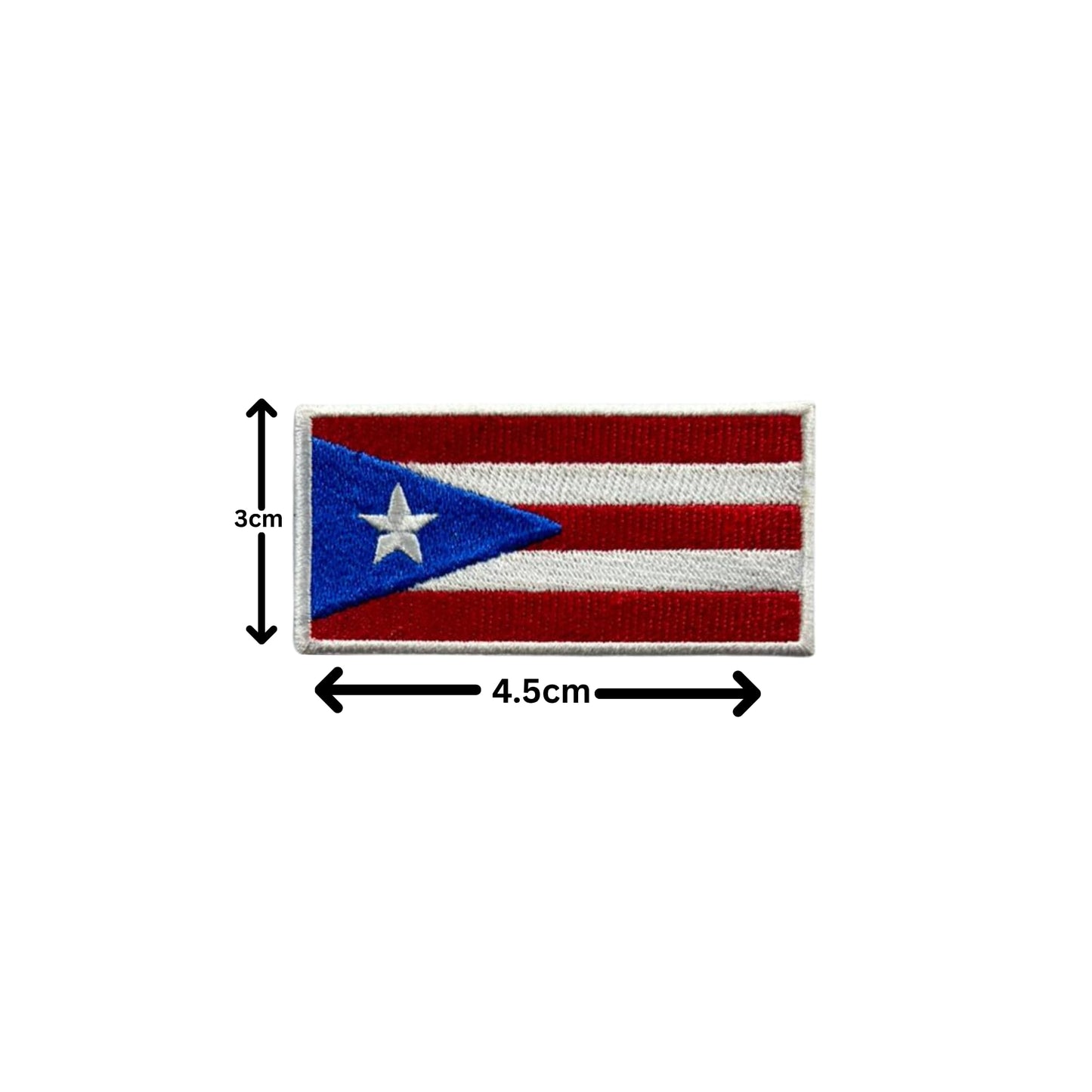 Puerto Rico Flag Embroidered Patch Set, Iron-On or Sew-On Applique Badges, Rectangle Shield Round Heart Shapes, for Jackets, Backpacks, Hats, Uniforms and Various Sizes