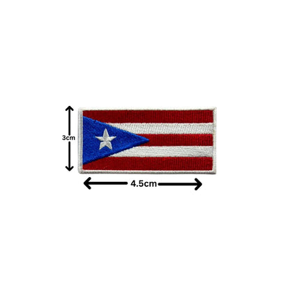 Puerto Rico Flag Embroidered Patch Set, Iron-On or Sew-On Applique Badges, Rectangle Shield Round Heart Shapes, for Jackets, Backpacks, Hats, Uniforms and Various Sizes