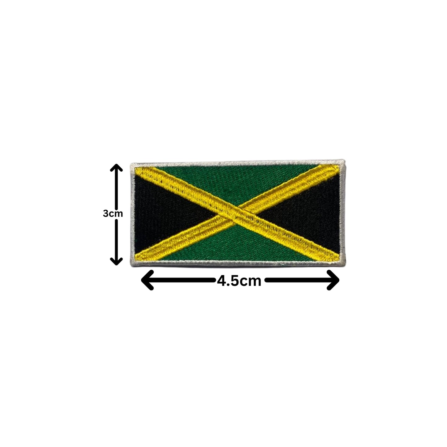 Jamaica Flag Embroidered Patch Set, Iron-On or Sew-On Applique Badges, Rectangle Shield Round Heart Shapes, for Jackets, Backpacks, Hats, Uniforms and Various Sizes