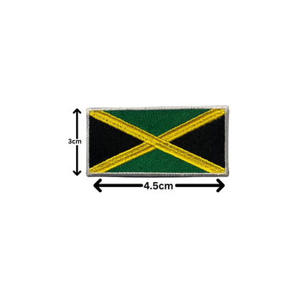 Jamaica Flag Embroidered Patch Set, Iron-On or Sew-On Applique Badges, Rectangle Shield Round Heart Shapes, for Jackets, Backpacks, Hats, Uniforms and Various Sizes
