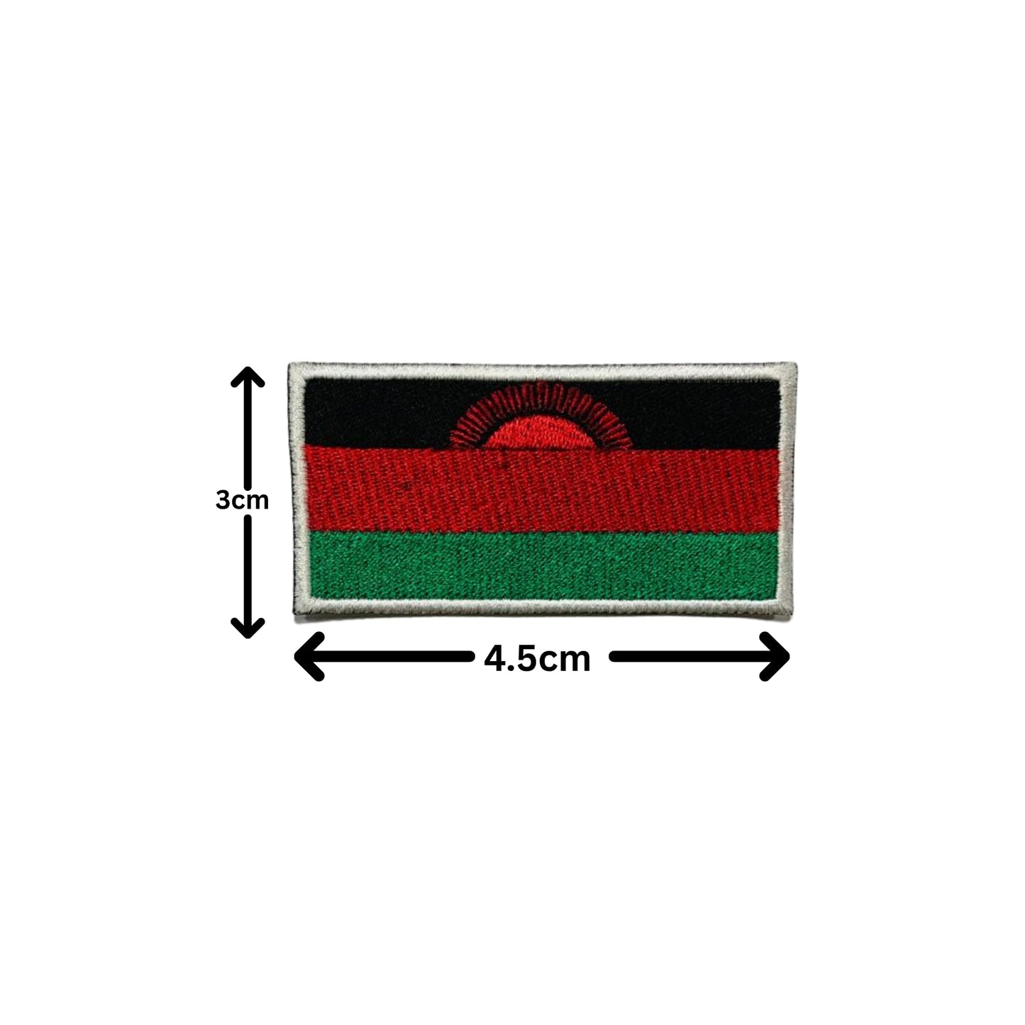 Malawi Flag Embroidered Patch Set, Iron-On or Sew-On Applique Badges, Rectangle Shield Round Heart Shapes, for Jackets, Backpacks, Hats, Uniforms and Various Sizes