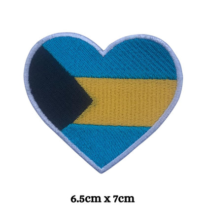 Bahamas Flag Embroidered Patches, Iron-On/Sew-On Applique, Shield, Round, Heart and Rectangle Flag Badges for Jackets, Bags, Uniforms, Various Sizes