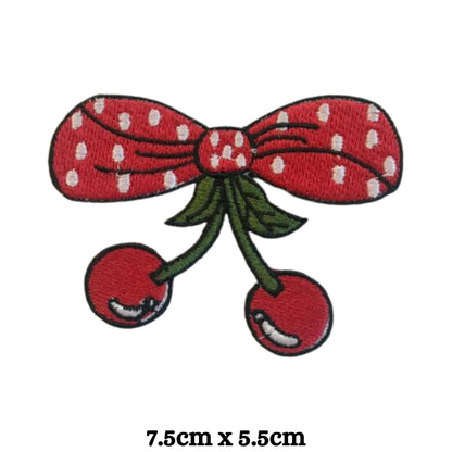 Polka Dot Cherry Bow Embroidery Iron-On Patches for Clothing Sew-On Applique for DIY Crafts Denim Jackets Jeans Backpacks