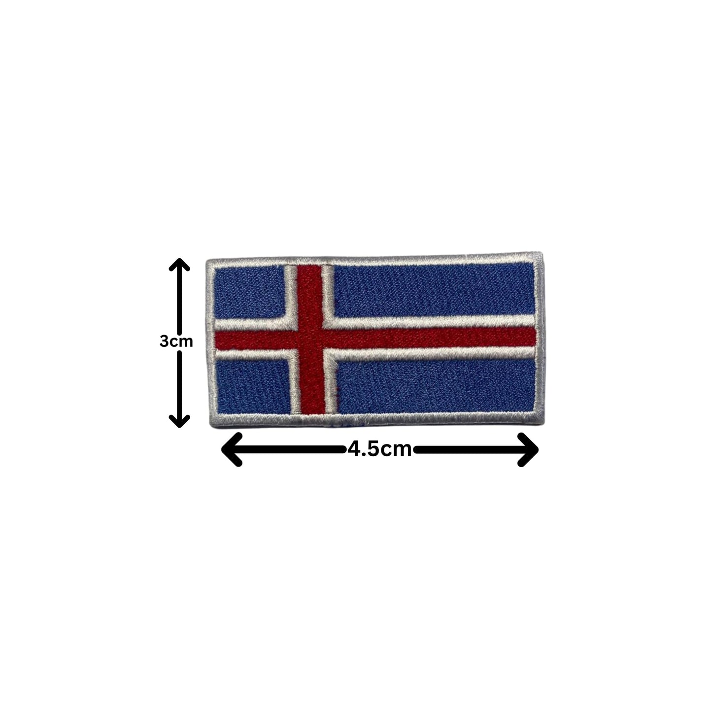 Iceland Flag Embroidered Patch Set, Iron-On or Sew-On Applique Badges, Rectangle Shield Round Heart Shapes, for Jackets, Backpacks, Hats, Uniforms and Various Sizes