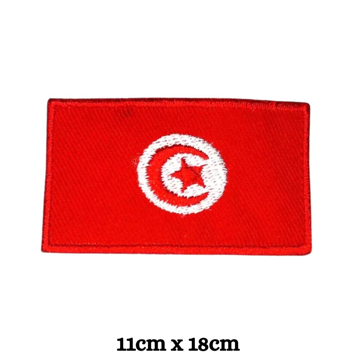 Tunisia Flag Embroidered Patches, Iron-On/Sew-On Applique, Shield, Round, Heart and Rectangle Flag Badges for Jackets, Bags, Uniforms, Various Sizes