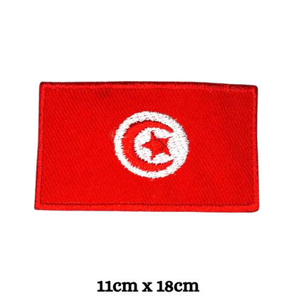 Tunisia Flag Embroidered Patches, Iron-On/Sew-On Applique, Shield, Round, Heart and Rectangle Flag Badges for Jackets, Bags, Uniforms, Various Sizes