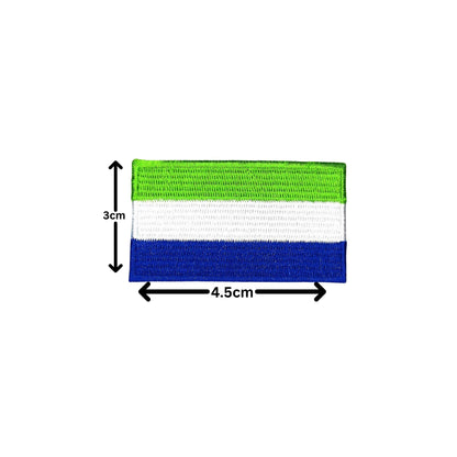Sierra Leone Flag Embroidered Patch Set, Iron-On or Sew-On Applique Badges, Rectangle Shield Round Heart Shapes, for Jackets, Backpacks, Hats, Uniforms and Various Sizes