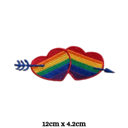Rainbow Two Hearts Embroidery Iron-On Patches for Clothing Sew-On Applique for DIY Crafts Denim Jackets Jeans Backpacks