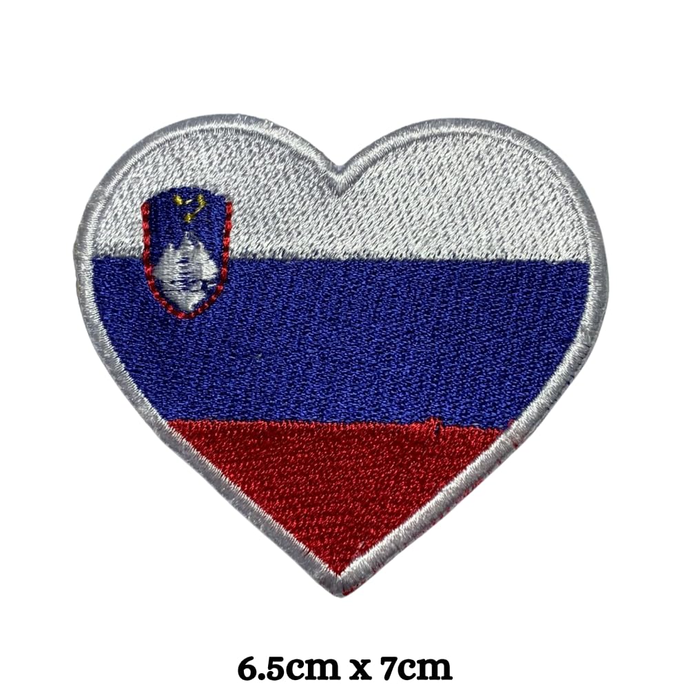 Slovenia Flag Embroidered Patch Set, Iron-On or Sew-On Applique Badges, Rectangle Shield Round Heart Shapes, for Jackets, Backpacks, Hats, Uniforms and Various Sizes