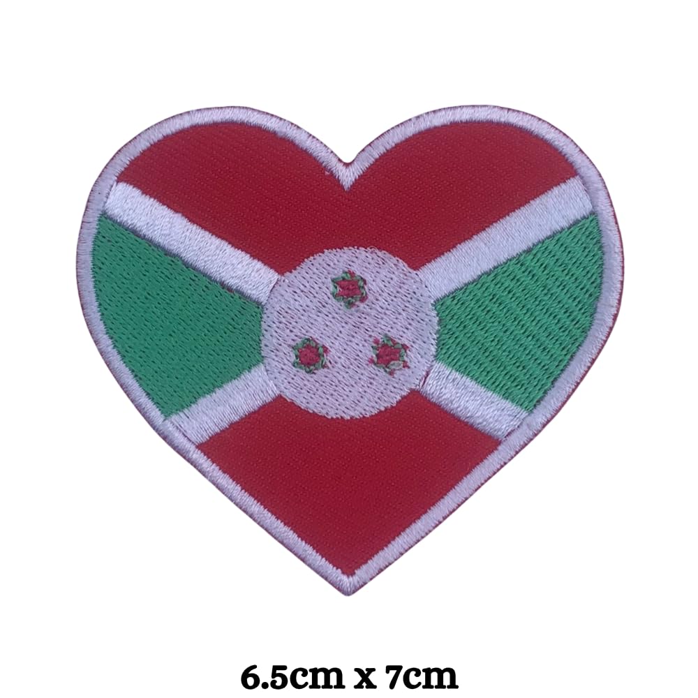 Burundi Flag Embroidered Patch Set, Iron-On or Sew-On Applique Badges, Rectangle Shield Round Heart Shapes, for Jackets, Backpacks, Hats, Uniforms and Various Sizes