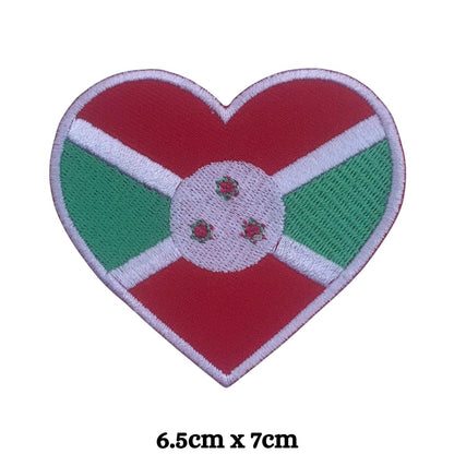 Burundi Flag Embroidered Patch Set, Iron-On or Sew-On Applique Badges, Rectangle Shield Round Heart Shapes, for Jackets, Backpacks, Hats, Uniforms and Various Sizes