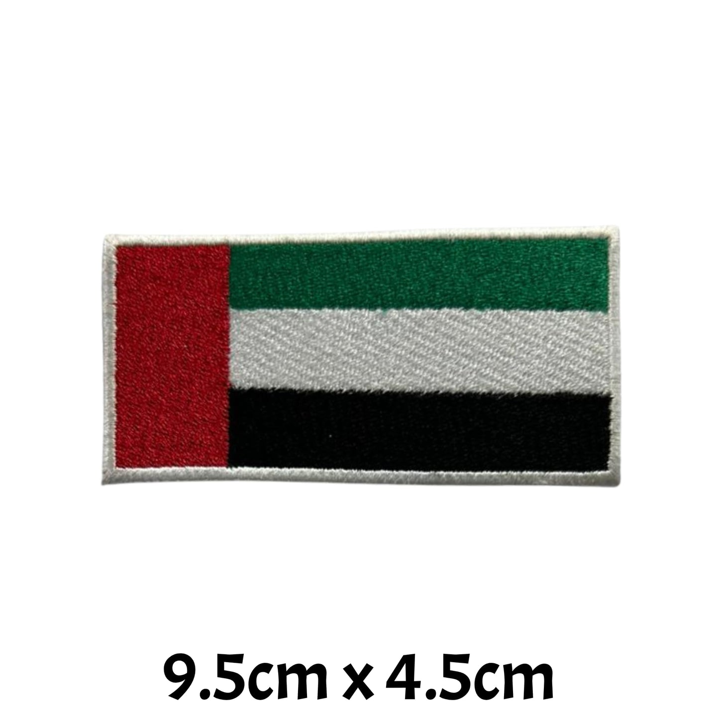 Unied Arab Emirates Flag Embroidered Patch Set, Iron-On or Sew-On Applique Badges, Rectangle Shield Round Heart Shapes, for Jackets, Backpacks, Hats, Uniforms and Various Sizes