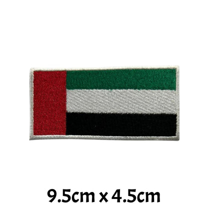 Unied Arab Emirates Flag Embroidered Patch Set, Iron-On or Sew-On Applique Badges, Rectangle Shield Round Heart Shapes, for Jackets, Backpacks, Hats, Uniforms and Various Sizes