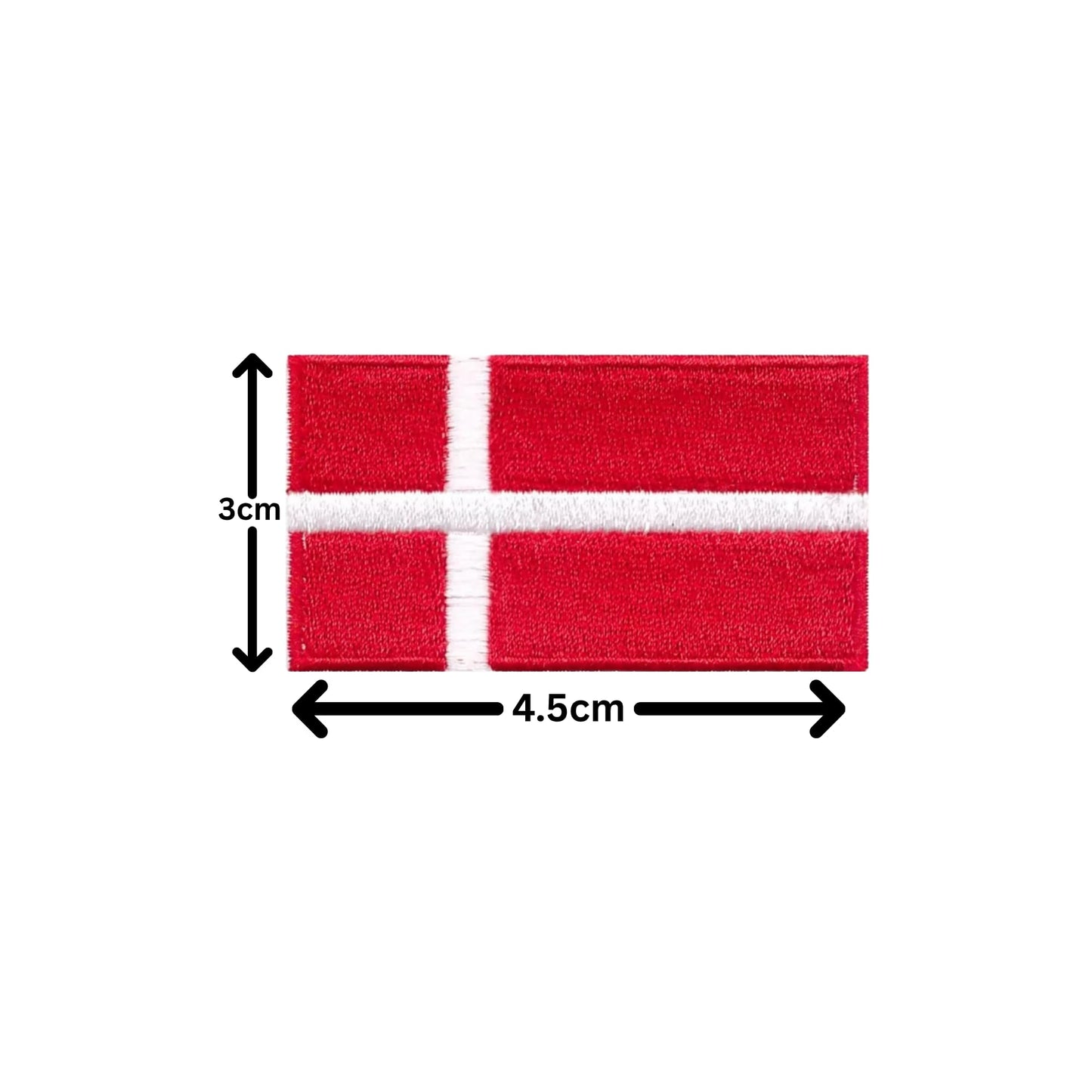 BeBuz Denmark Flag Embroidered Patches, Iron-On/Sew-On Applique, Shield, Round, Heart and Rectangle Flag Badges for Jackets, Bags, Uniforms, Various Sizes