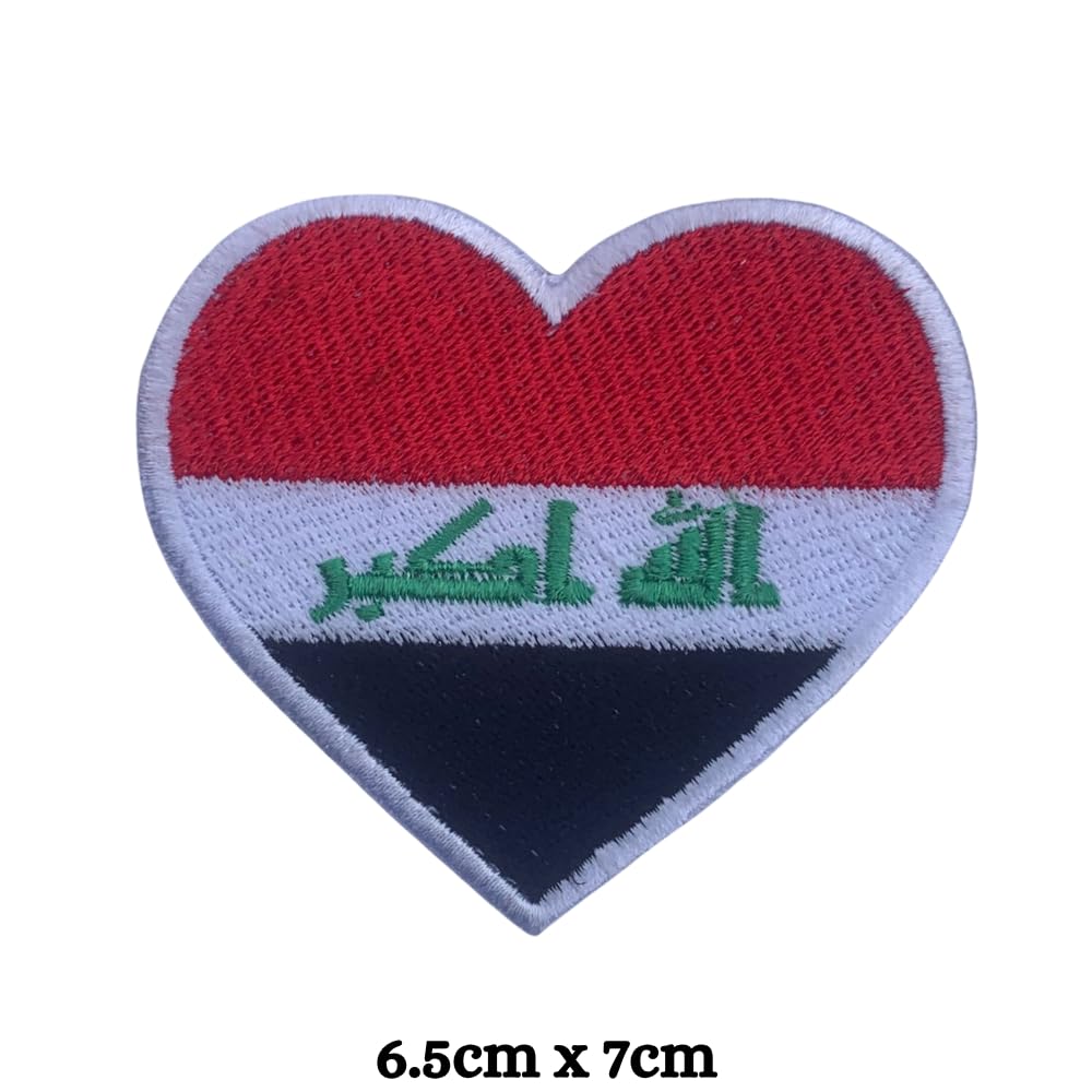 Iraq Flag Embroidered Patch Set, Iron-On or Sew-On Applique Badges, Rectangle Shield Round Heart Shapes, for Jackets, Backpacks, Hats, Uniforms and Various Sizes