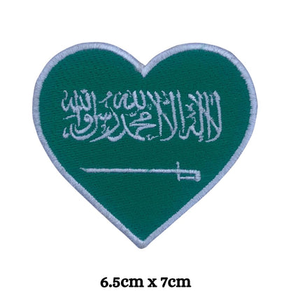 Saudi Arabia Flag Embroidered Patches, Iron-On/Sew-On Applique, Shield, Round, Heart and Rectangle Flag Badges for Jackets, Bags, Uniforms, Various Sizes